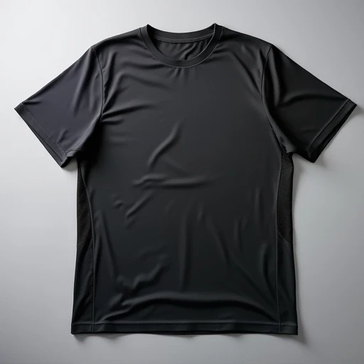 Flat lay of men’s activewear T-shirts in solid black, navy, and charcoal colors - quick-dry polyester spandex fabric manufactured in Tiruppur India for export-quality sportswear.